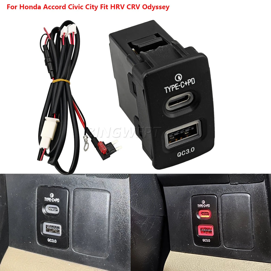 USB lādētājs PD QC3.0 ABS Honda Accord, Civic, City, Fit, HR-V, CR-V, Odyssey