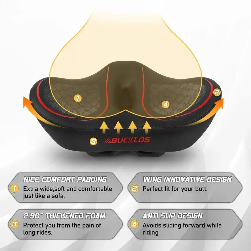 BUCKLOS Extra Wide Bicycle Saddle Oversize Bike Seat Shock Absorption Bicycle Seat for Peloton Exercise Bike Ebike Cruiser Bikes by InterCyprus Trading Ltd