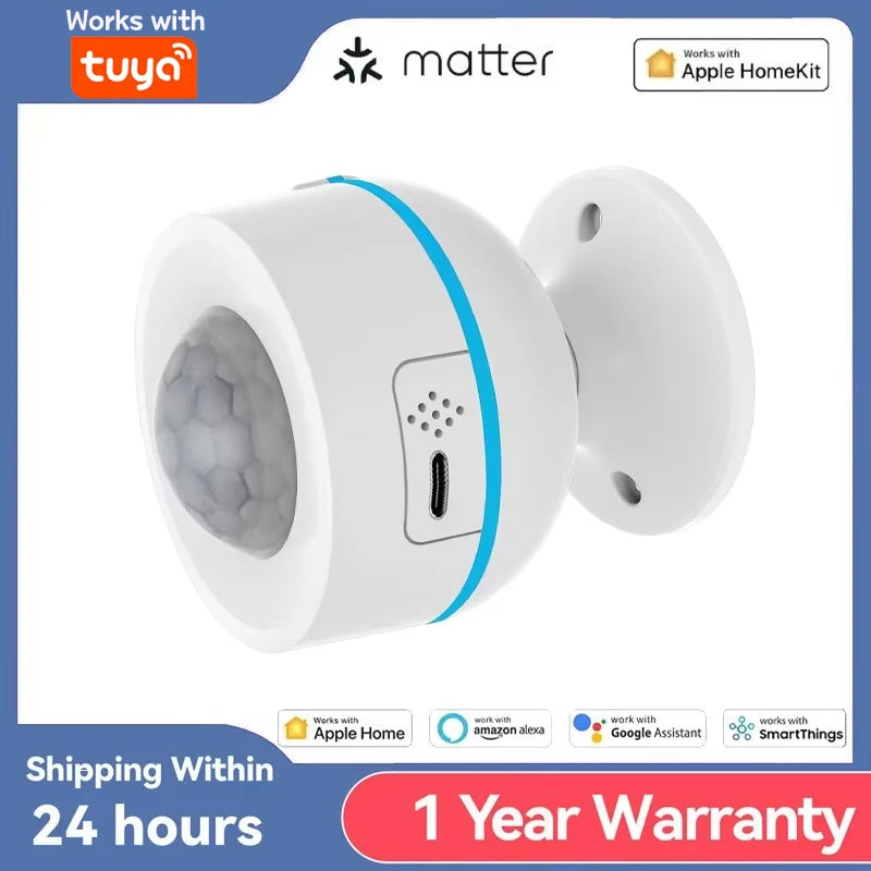 Senzor de mișcare PIR inteligent cu fir Matter pentru HomeKit Alexa Google