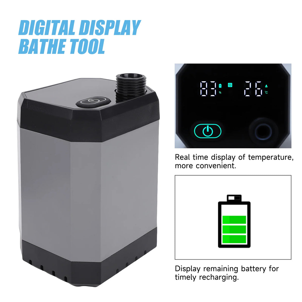 6000mAh Outdoor Shower &ndash; USB Rechargeable with Display