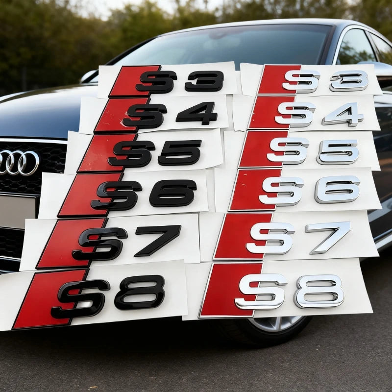Bagažinės ženklelio lipdukas 3D ABS juodo chromo logotipas patvarus išorinis emblemos pakeitimas Audi S3