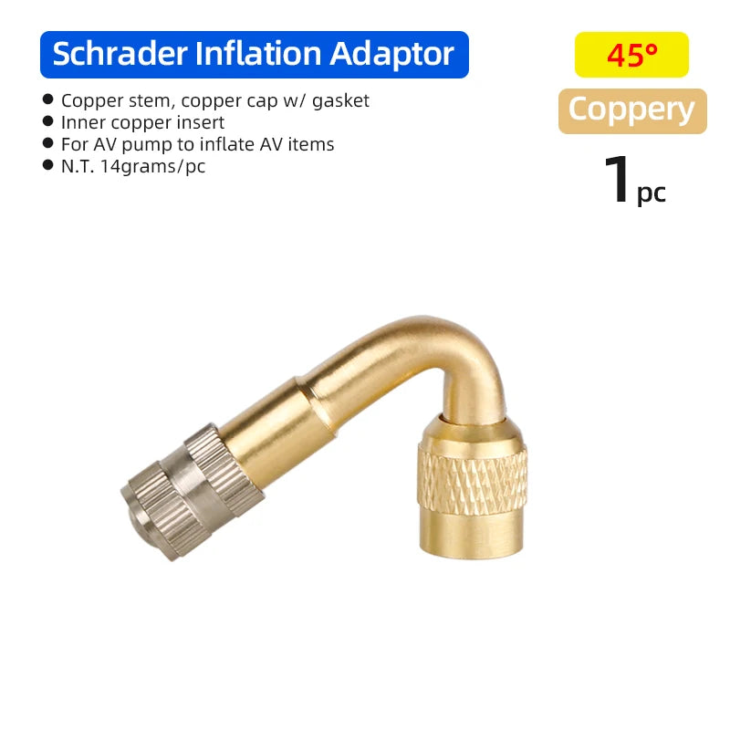 Schrader Valve Extender &ndash; Curved Design for Easy Pump Access Golden 45D 1pc / CN