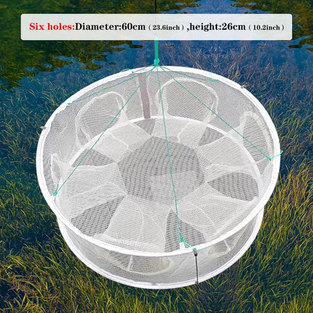 Foldable Automatic Fishing Net for Crabs, Lobsters, and More - Durable &amp; Easy to Use 6 holes
