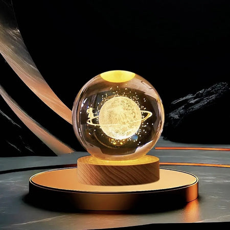 6cm 3D Crystal Ball &ndash; Wooden Base And Planet Earth Display Dark Khaki