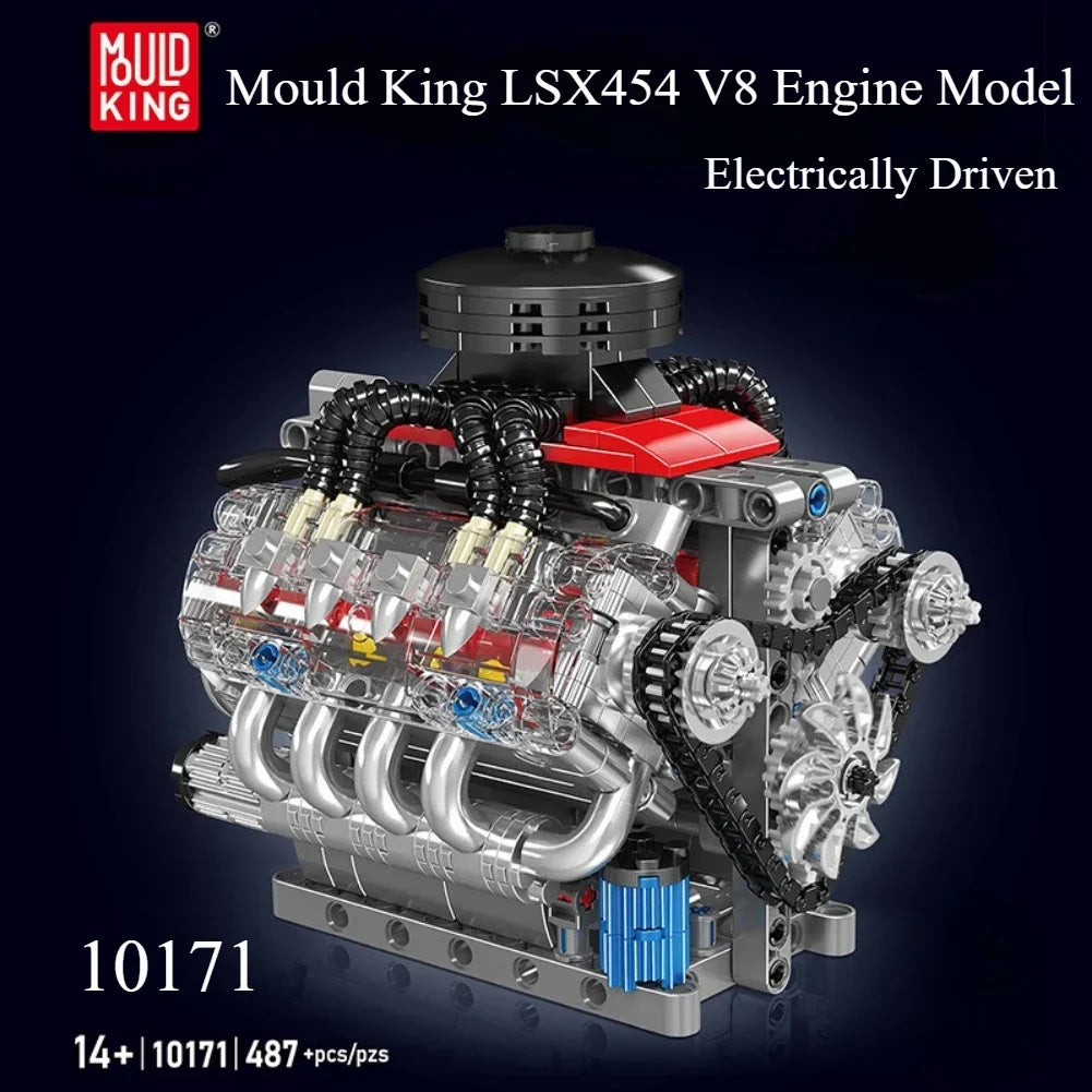 Mould King 10171 LSX454 V8 Engine Model Building Kit - Motorized &amp; Electric Drive