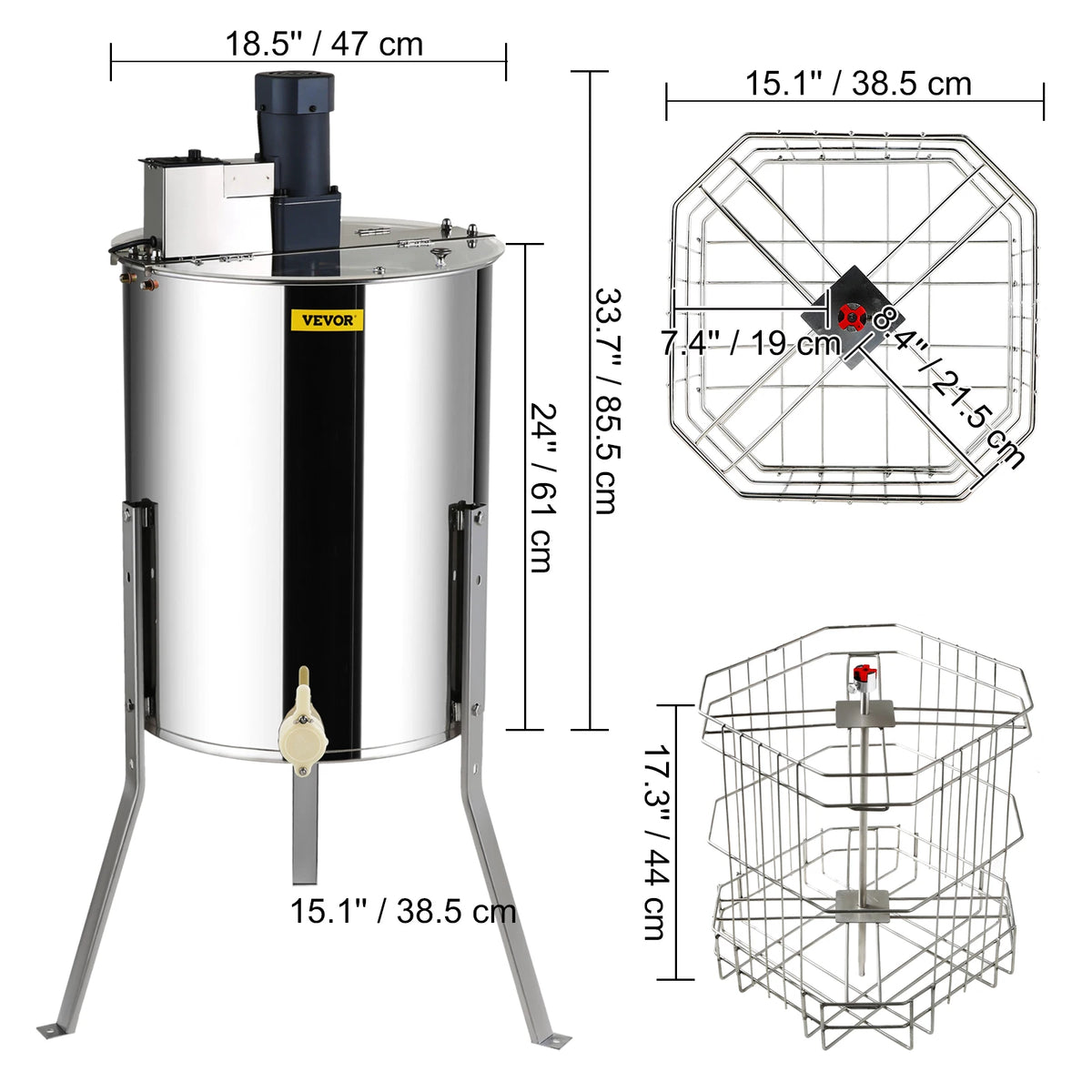 VEVOR Honey Extractor 2 3 4 Frame &ndash; Electric And Manual 4-8 Frame Electric / United States