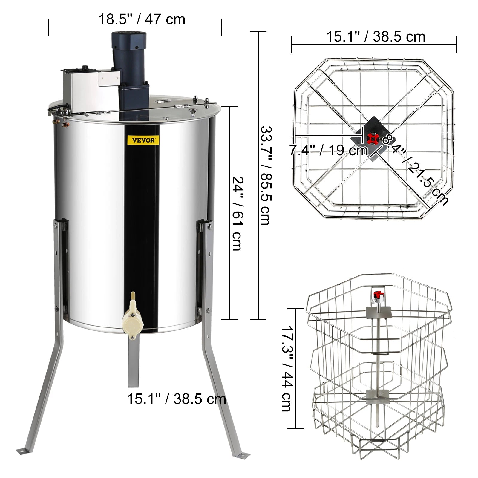 VEVOR Honey Extractor 2 3 4 Frame &ndash; Electric And Manual 4-8 Frame Electric / United States