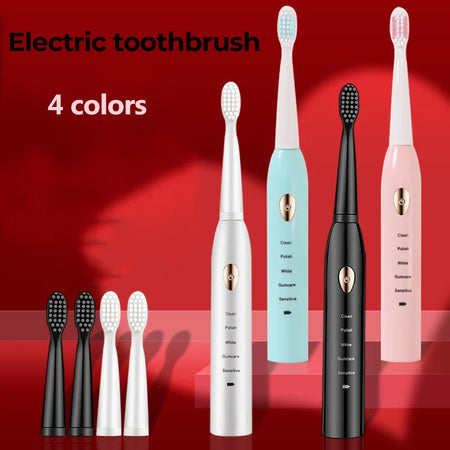 Clean Adult Black White Classic Acoustic Electric Toothbrush &ndash; Customizable 5-Gear Mode