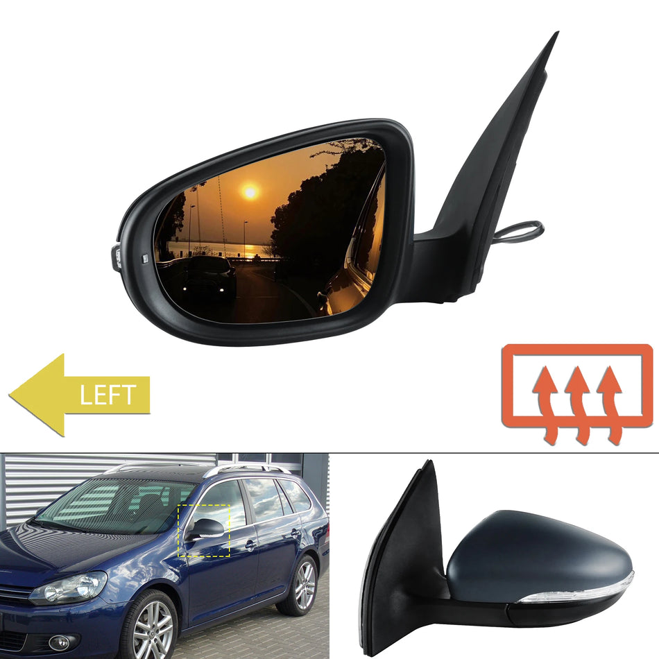 VW Golf 6 MK6 Left Door Mirror, Electric Heated, Primer Finish