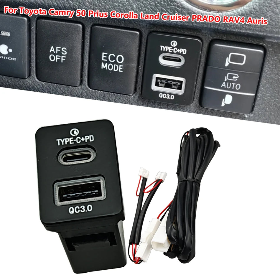 Încărcător USB pentru mașină PD Rapid cu Două Porturi pentru Toyota Camry, Prius, Corolla