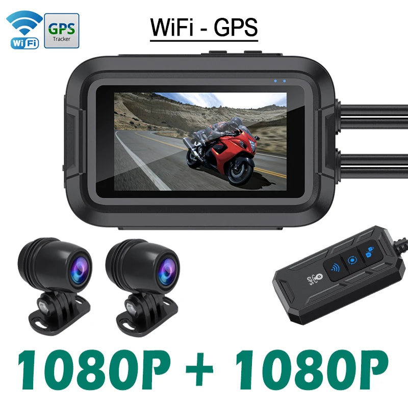 Dual 1080P Motorcycle DVR &ndash; Full Body Waterproof with WiFi GPS WiFi-GPS / 64G