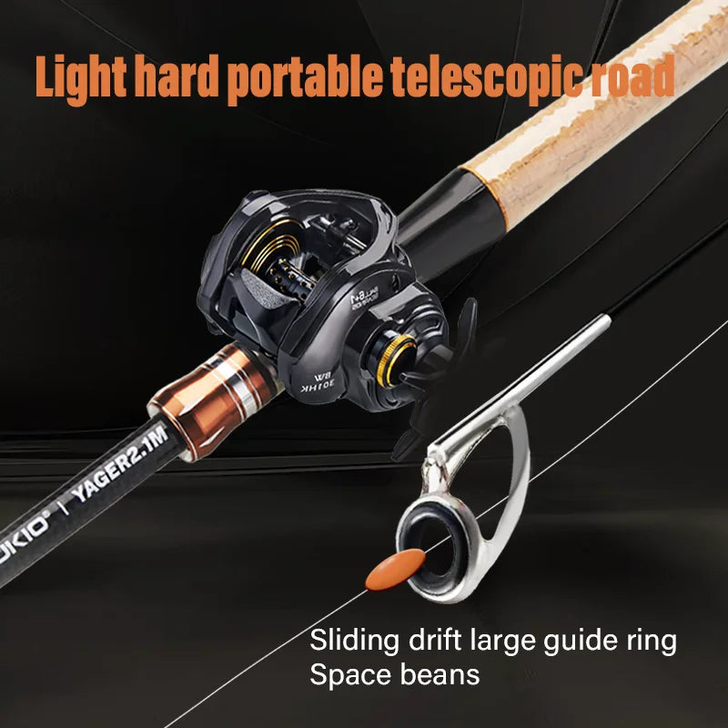 DEUKIO Carbon Telescopic Lure Rod 1.8M 2.1M - Baitcasting Fishing Pole with Wooden Handle