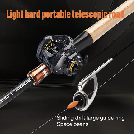 DEUKIO Carbon Telescopic Lure Rod 1.8M 2.1M - Baitcasting Fishing Pole with Wooden Handle