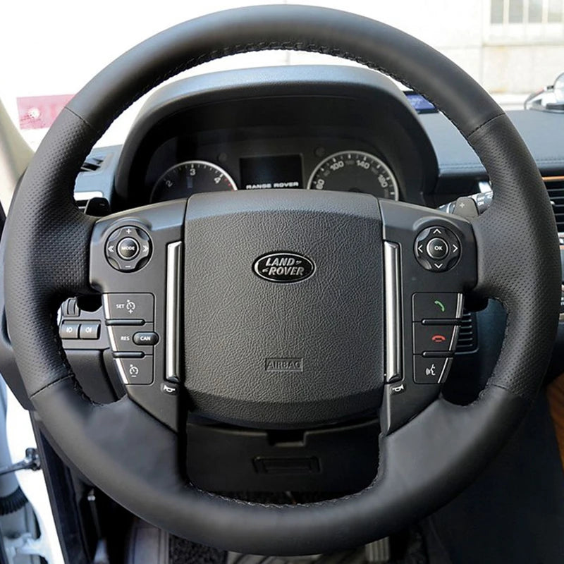 Husă de volan din piele neagră, cusută manual, pentru Land Rover Freelander 2 Discovery 4 Range Rover