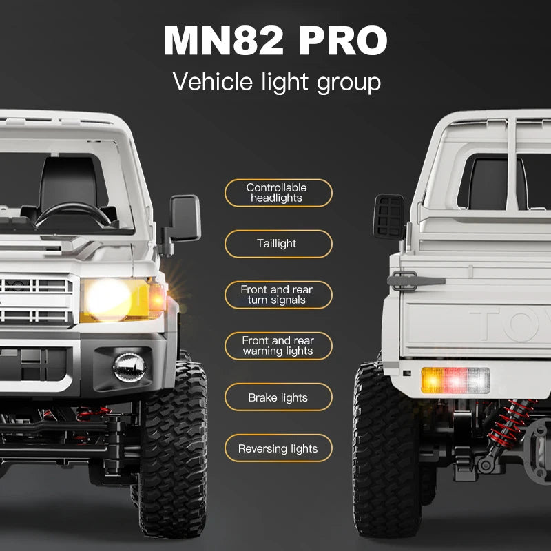 ZWN 1:12 RC Car MN82 PRO with Controllable Headlights - 4WD Off-Road Truck for Kids