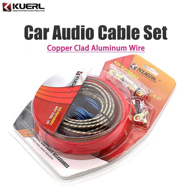 Cablul de alimentare pentru audio auto 10GA, 4.5m, cu suport pentru siguranță de 60A, aluminiu acoperit cu cupru