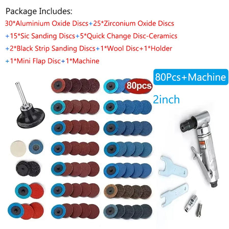 Mini 1/4 Air Angle Die Grinder 90 Degree - Safety Trigger with 80pcs