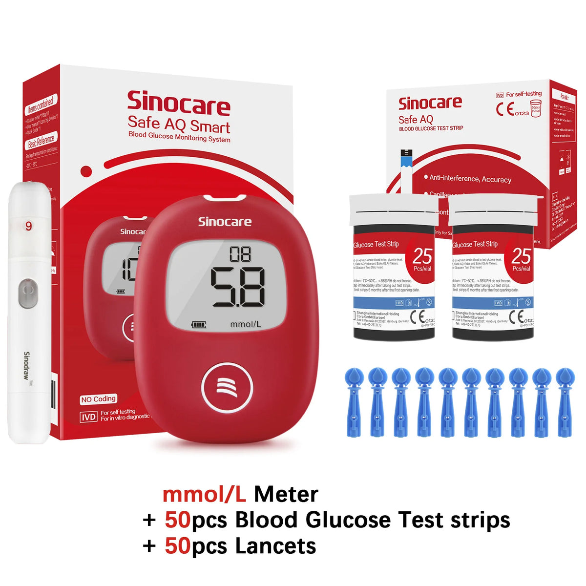 Safe AQ Blood Glucose Meter &ndash; Fast Results in 5 Seconds mo Meter 50 Strips / CHINA