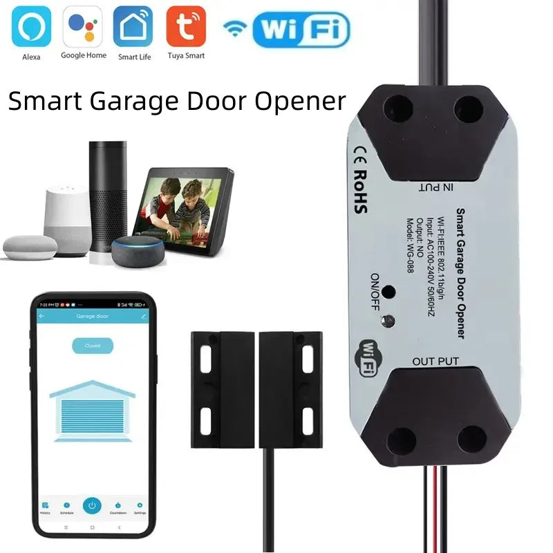 🟠 Tuya WiFi Smart Garage Door Opener Controller Motorized Door Opener Wireless Remote λειτουργεί με φωνητικό έλεγχο Alexa Google Home