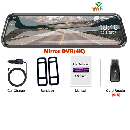 ACCEO A37P 4K Dash Cam Rearview Mirror &ndash; 10 Inch Touch Only Front Camera / 64G