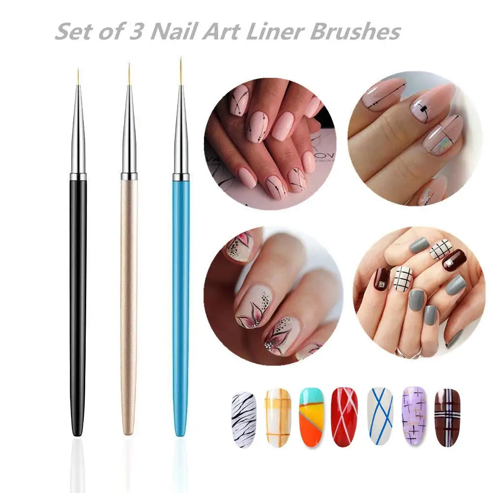 YIKOOLIN 3Pcs Nail Art Ultra Thin Brush Set &ndash; Precise Lines