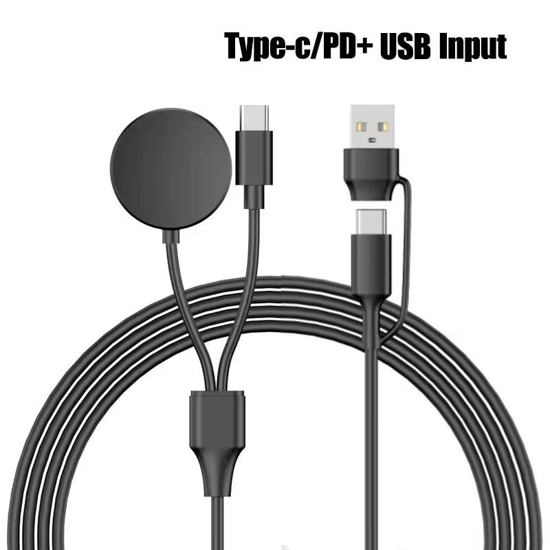 Magnetic Watch Charger 2-in-1 USB-C PD Cable &ndash; FastCharge USB A C Black