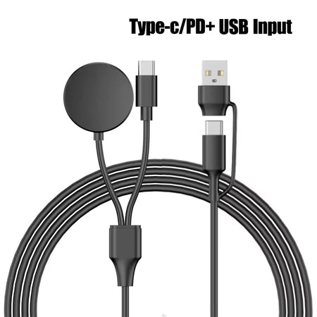 Magnetic Watch Charger 2-in-1 USB-C PD Cable &ndash; FastCharge USB A C Black