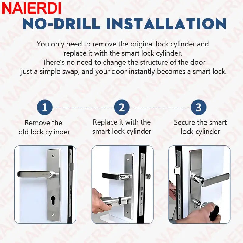 NAIERDI Smart Electronic Lock Cylinder Tuya App Fingerprint Password Unlock Upgrade for Mechanical Door Locks Security Home by InterCyprus Trading Ltd