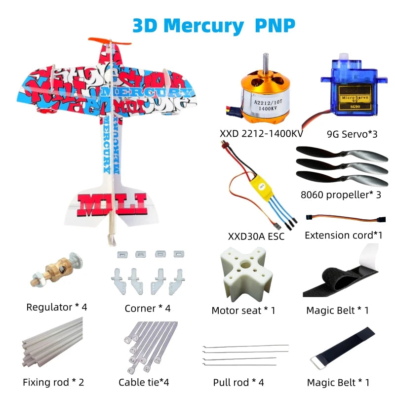 NoEnName_Null 3D Mercury Magic Board RC Aircraft - Beginner Friendly Fixed Wing Plane PNP Red and blue