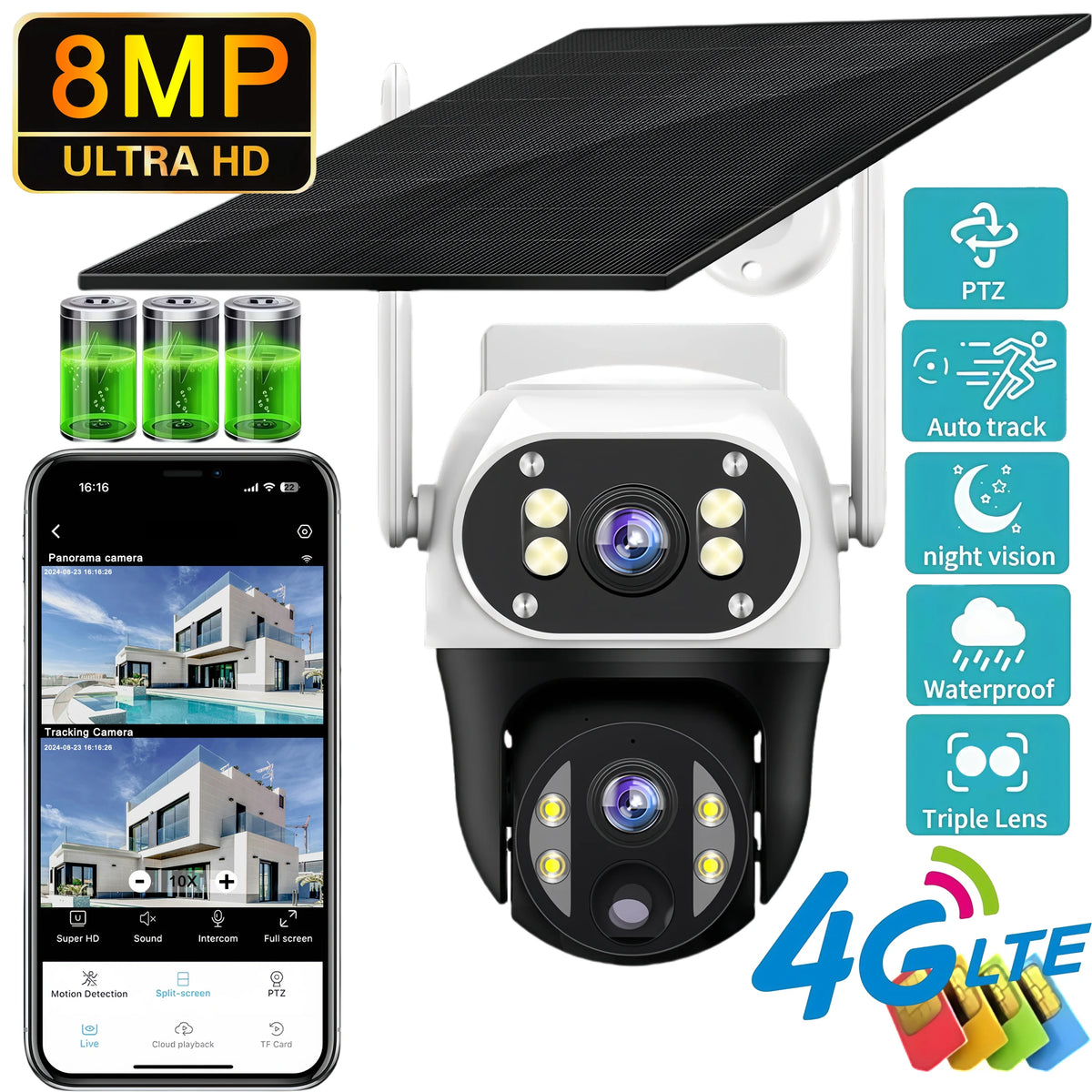 V380 8MP Dual Lens 4G Camera Solar PIR Human Detection Night Vision Waterproof Security Video IP Camara 4K Battery CCTV Monitor