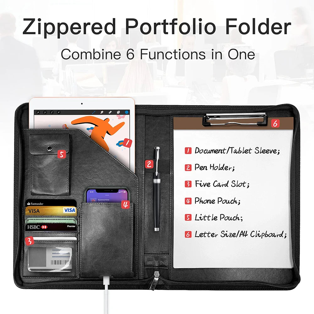 Multifunctional A4 Conference Folder | Leather Document Organizer 2024