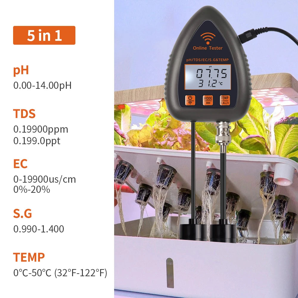 Tuya WiFi 5 In 1 TDS EC Salt SG Temp PH Meter &ndash; App Control PH TDS EC S.G TEMP
