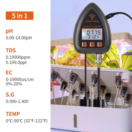 Tuya WiFi 5 In 1 TDS EC Salt SG Temp PH Meter &ndash; App Control PH TDS EC S.G TEMP