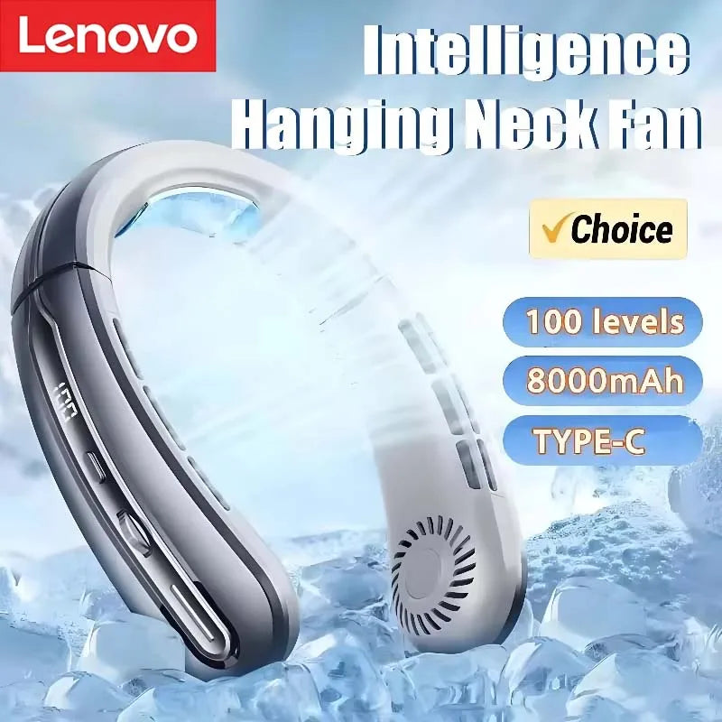 Ventilateur de cou sans pales avec batterie de 8000mAh, rechargeable par USB, affichage numérique