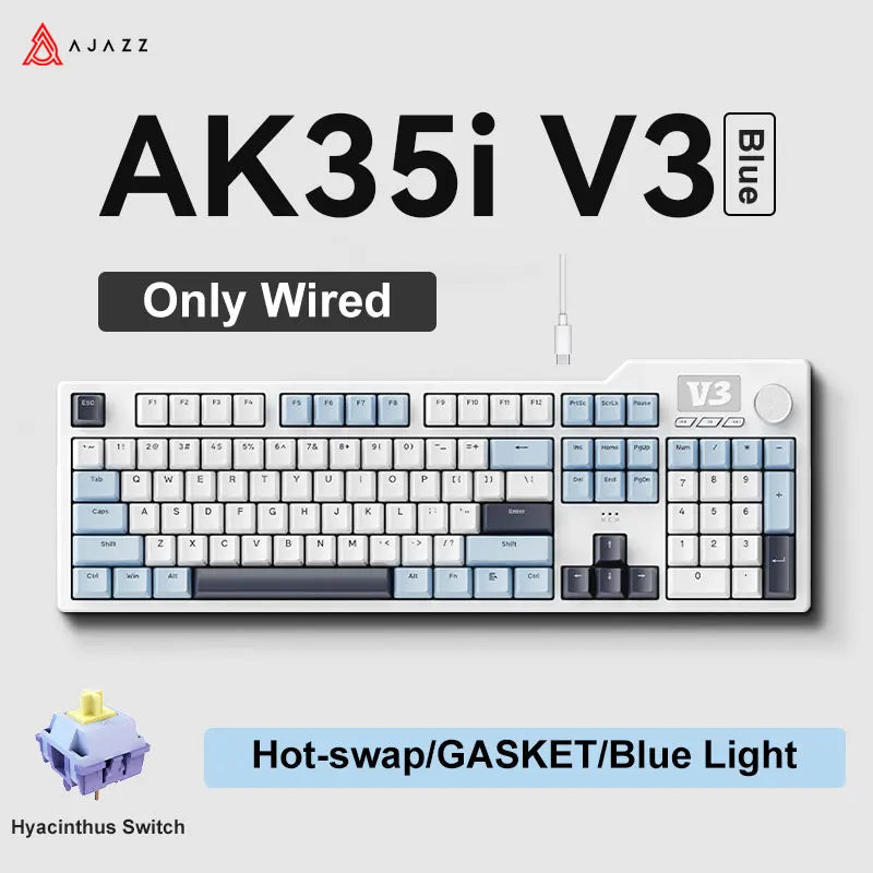 Ajazz AK35I V3 MAX Keyboard &ndash; Tri-Mode Connectivity Wired-Blue-Hyacinth