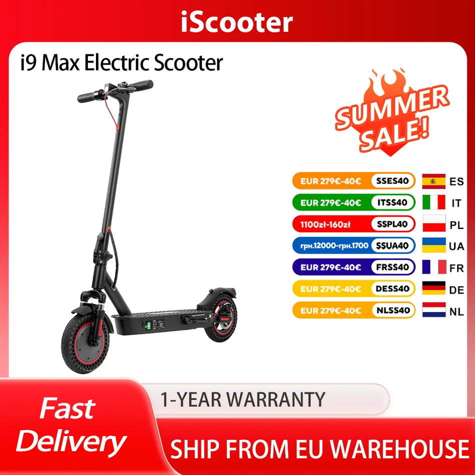 iScooter i9 Max Ηλεκτρικό Πατίνι με Κινητήρα 500W, Ελαστικό Κυψελωτό 10 Ιντσών, Εμβέλεια 30-40km