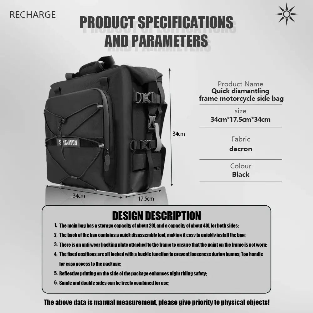 Motorcycle Accessories Frame Crash Bars Bag SaddleBag 20L Universal Side Rear Seat Bag Pack Travel Motorbike Luggage Storage by InterCyprus Trading Ltd