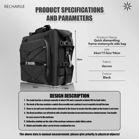 Motorcycle Accessories Frame Crash Bars Bag SaddleBag 20L Universal Side Rear Seat Bag Pack Travel Motorbike Luggage Storage by InterCyprus Trading Ltd