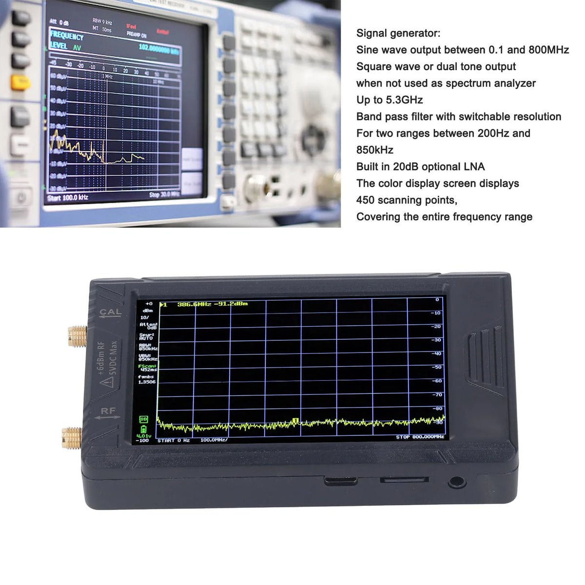 Spectrum Frequency Analyzer 100KHZ To 5.3GHZ &ndash; 4in Display