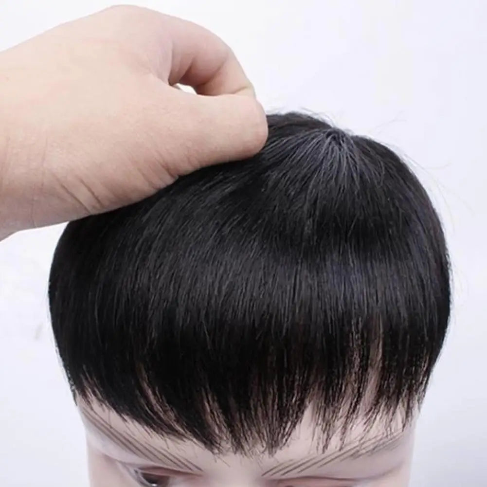 Men's Short Straight Hairpiece with Bangs for Gray Hair Coverage