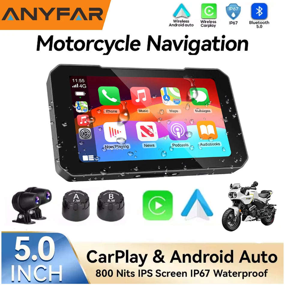 Kablosuz CarPlay ve Android Auto 1080P Kameralı Motosiklet GPS Navigatörü