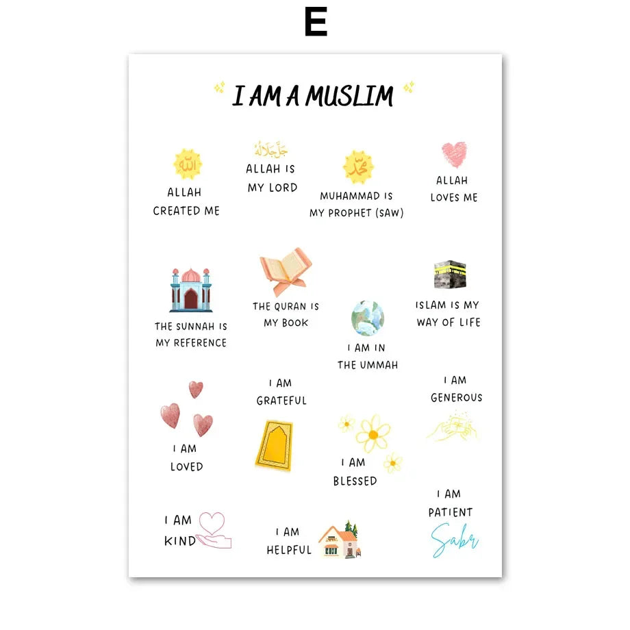 Islamic Arabic Educational Nursery Wall Art Prints E / 13X18 cm Unframed