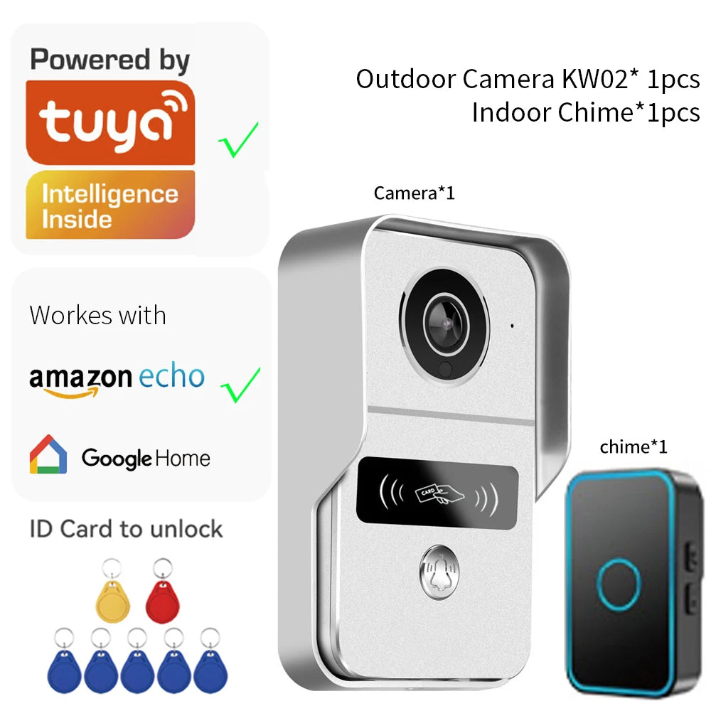 Tuya App 2.4G Wifi 1080P Video Doorbell &ndash; Remote Unlock KW02 and Chime / US Plug