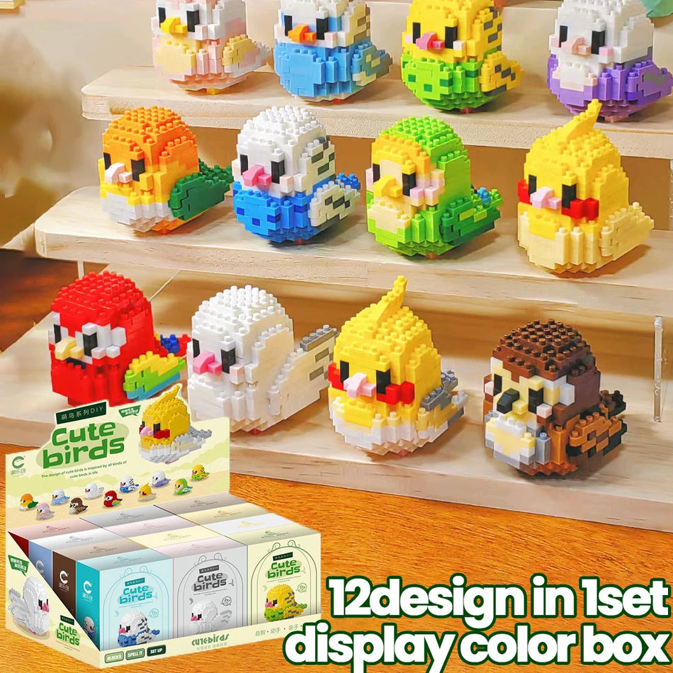 12-Set Mini Bird Building Blocks 3D Parrot &ndash; Cute Decor