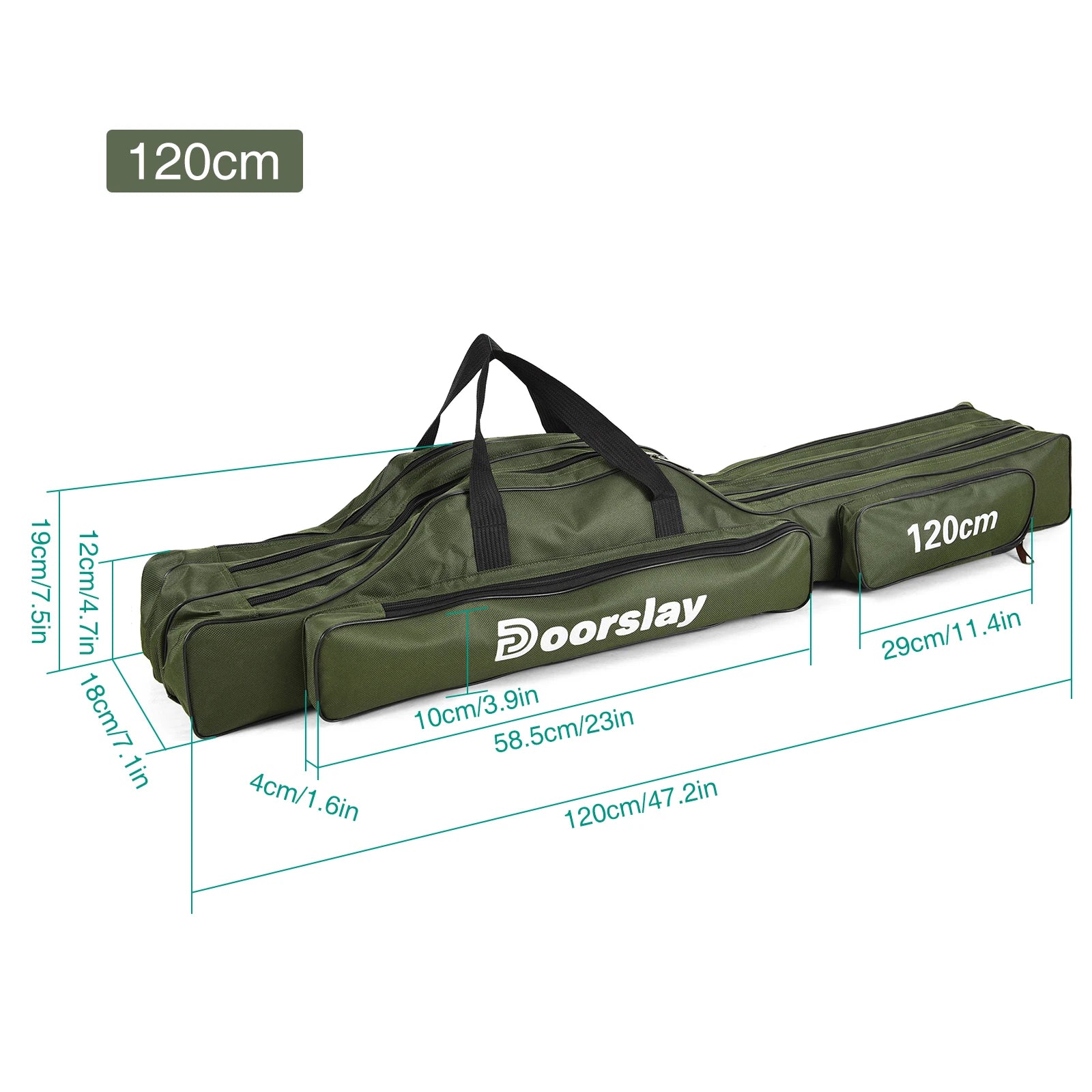 3 Layer Fishing Pole Bag &ndash; Long Lasting Oxford Fabric Green 120cm