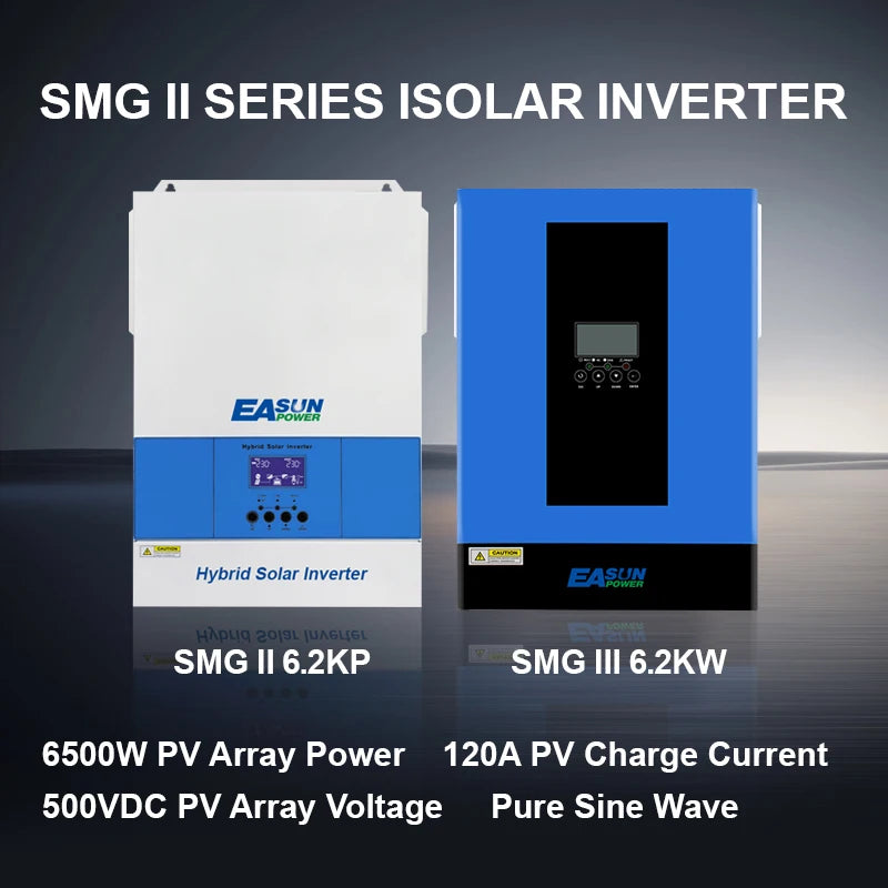 Güneş İnvertörü 6.2KW Saf Sinüs Dalga Hibrit MPPT'li, 120A, 500V PV Giriş, 220VAC 48V, WiFi BMS