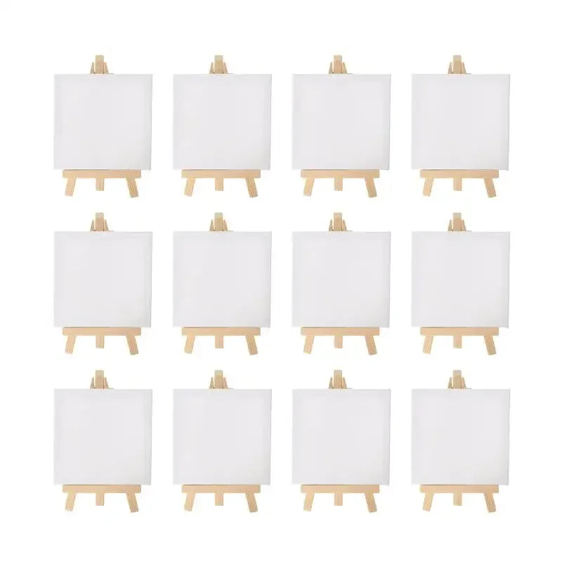 12Pcs 5 Inch Mini Easel Set &ndash; 3x3 Inch Canvases Included 8x8cm