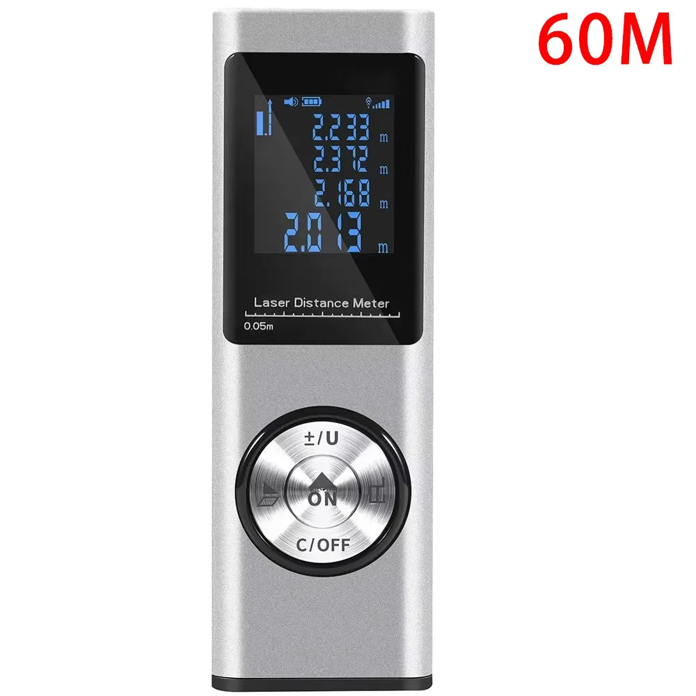 40M/60M Mini Smart Laser Distance Meter &ndash; USB Rechargeable Silver 60m