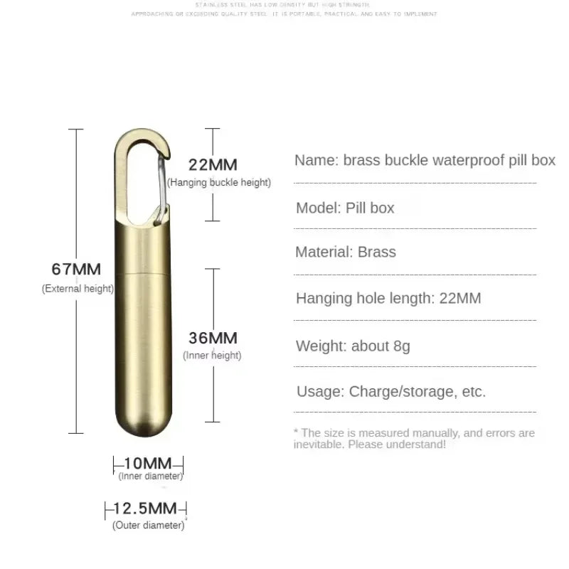 Waterproof Stainless Steel Pill Box - Portable, Durable, and Ideal for Camping, First Aid, and Travel Brass