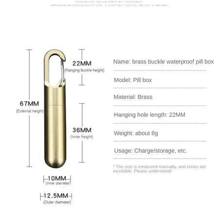 Waterproof Stainless Steel Pill Box - Portable, Durable, and Ideal for Camping, First Aid, and Travel Brass